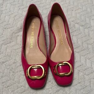 Stuart Weitzman Pink and Gold Flats with Elegant Design